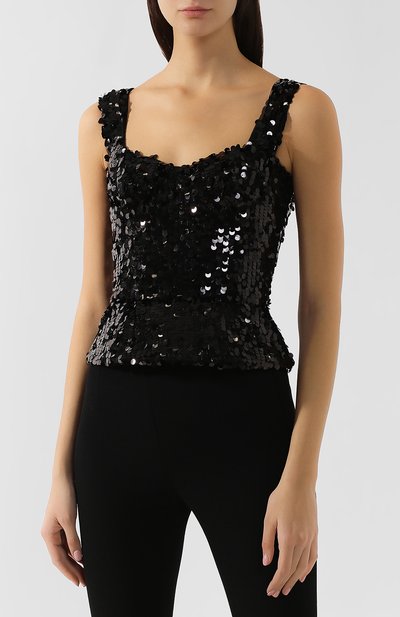 Топ с пайетками DOLCE & GABBANA черного цвета по цене 196500 руб., арт. F71J4T/FLSA8, фото 3 Топ с пайетками DOLCE & GABBANA, арт. F71J4T/FLSA8, фото 3