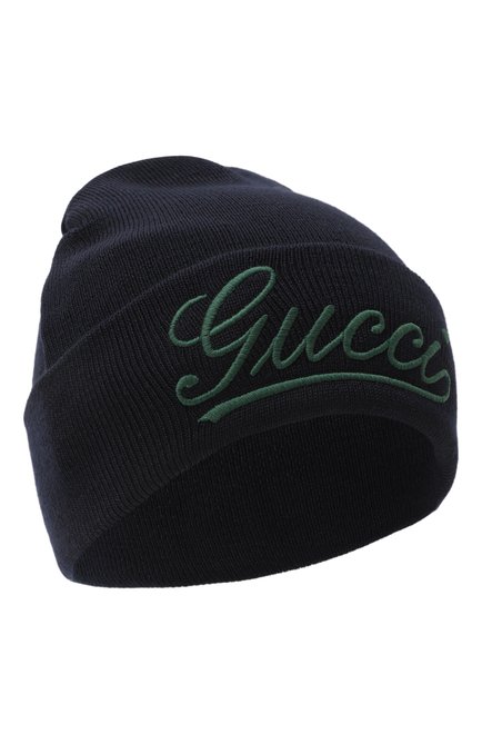 Мужская шерстяная шапка GUCCI темно-синего цвета, арт. 798741/4GAIL | Фото 1 (Нос: Не проставлено; Материал: Шерсть, Текстиль; Материал сплава: Проставлено)