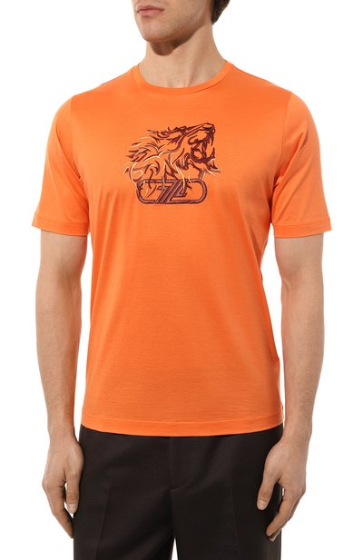 Хлопковая футболка ZILLI оранжевого цвета по цене 71650 руб., арт. MBZ-NT580-LE0N1/MC01, фото 3 Хлопковая футболка ZILLI, арт. MBZ-NT580-LE0N1/MC01, фото 3