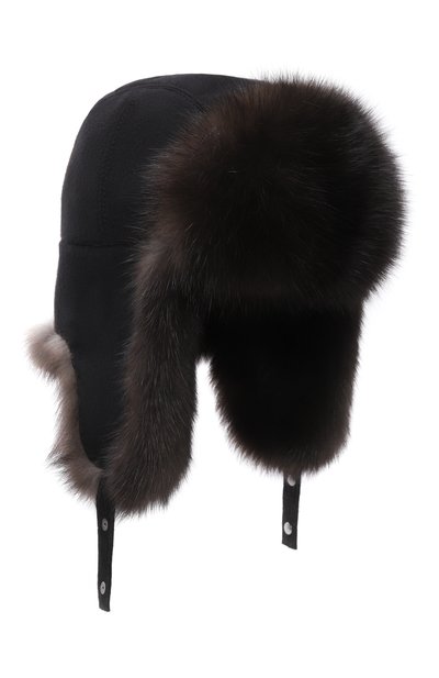 Мужская кашемировая шапка-ушанка с мехом соболя MVST, арт. MH-12 BLACK CASMERE + SABLE