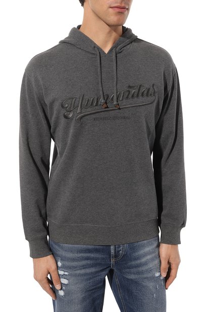 Хлопковое худи BRUNELLO CUCINELLI темно-серого цвета по цене 89950 руб., арт. MTU143452, фото 3 Хлопковое худи BRUNELLO CUCINELLI, арт. MTU143452, фото 3