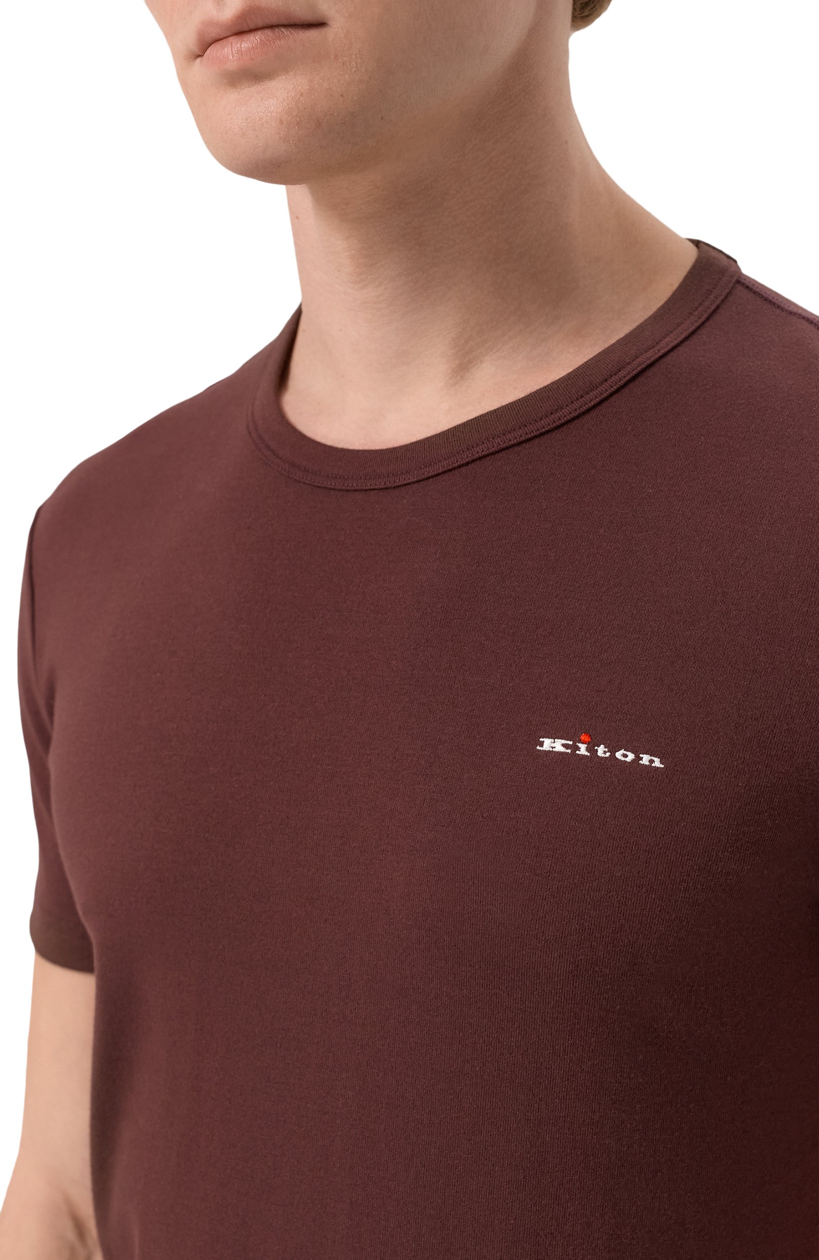 Хлопковая футболка KITON коричневого цвета по цене 39950 руб., арт. UNWM008K0263L, фото 5 Хлопковая футболка KITON, арт. UNWM008K0263L, фото 5
