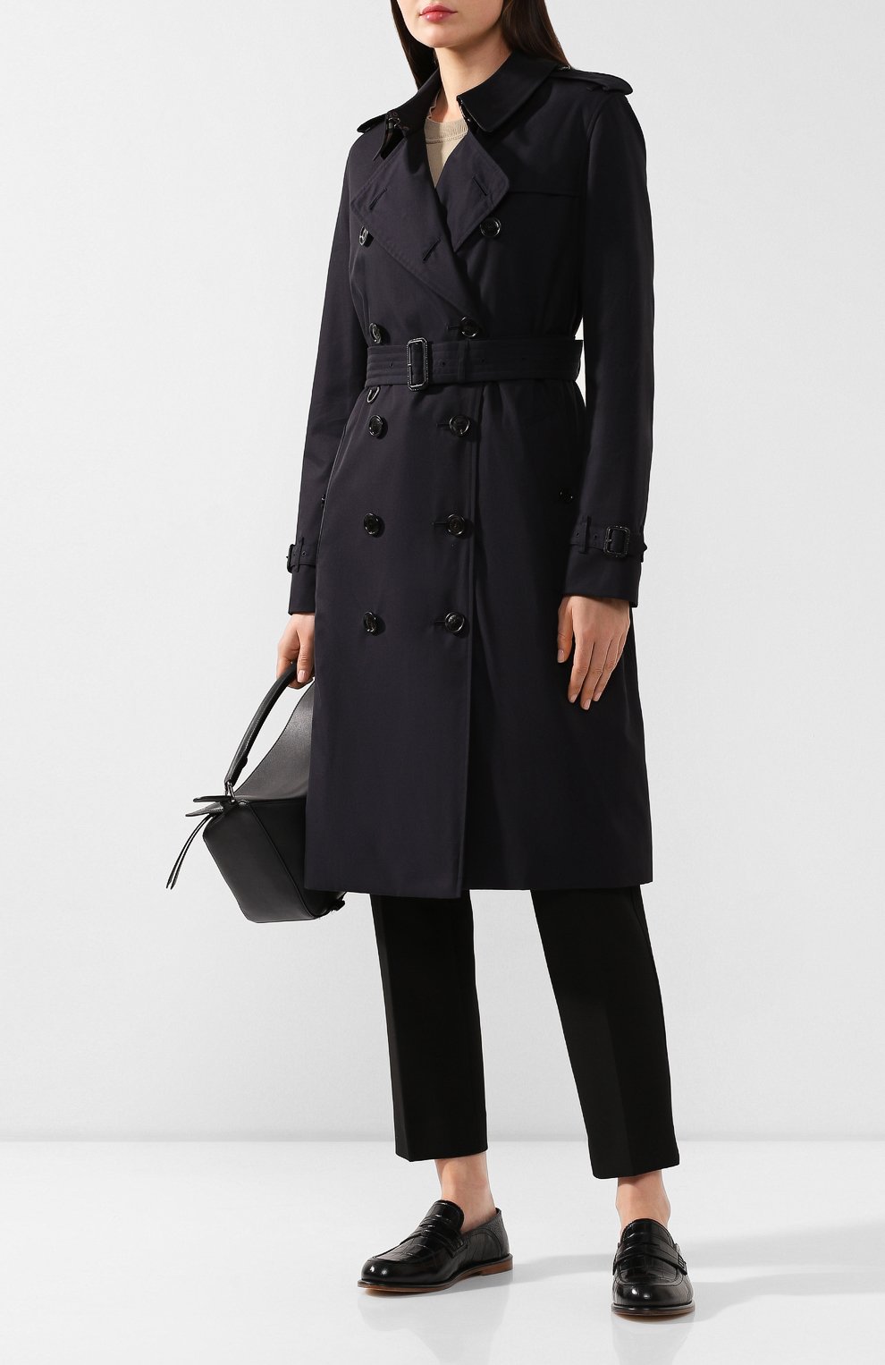 Хлопковый тренч kensington BURBERRY темно-синего цвета по цене 232500 руб., арт. 4073368, фото 2 Хлопковый тренч kensington BURBERRY, арт. 4073368, фото 2