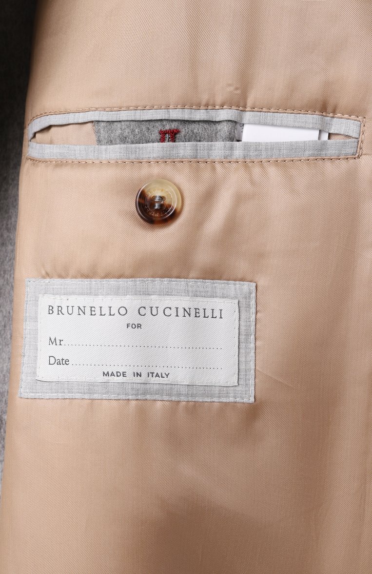 Мужской утепленный бомбер BRUNELLO CUCINELLI светло-серого цвета, арт. MM4006889 | Фото 7 (Длина (верхняя одежда): Короткие; Материал сплава: Проставлено; Рукава: Длинные; Драгоценные камни: Проставлено; Материал внешний: Шерсть, Кашемир; Материал подклада: Купро; Мужское Кросс-КТ: утепленные куртки, шерсть и кашемир; Принт: Без принта; Стили: Кэжуэл; Кросс-КТ: бомбер)