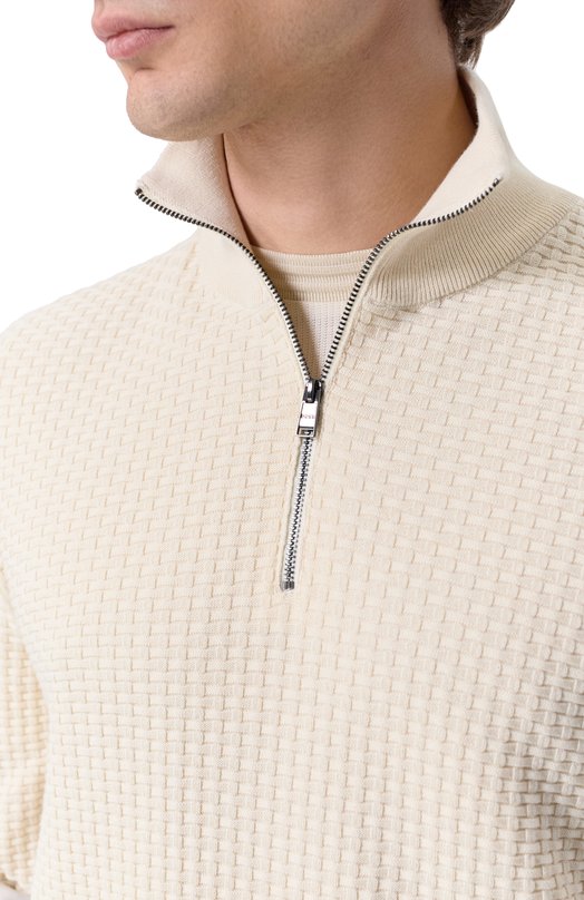 Хлопковый джемпер BOSS 50555118 Кремовый  50555118 Фото 5