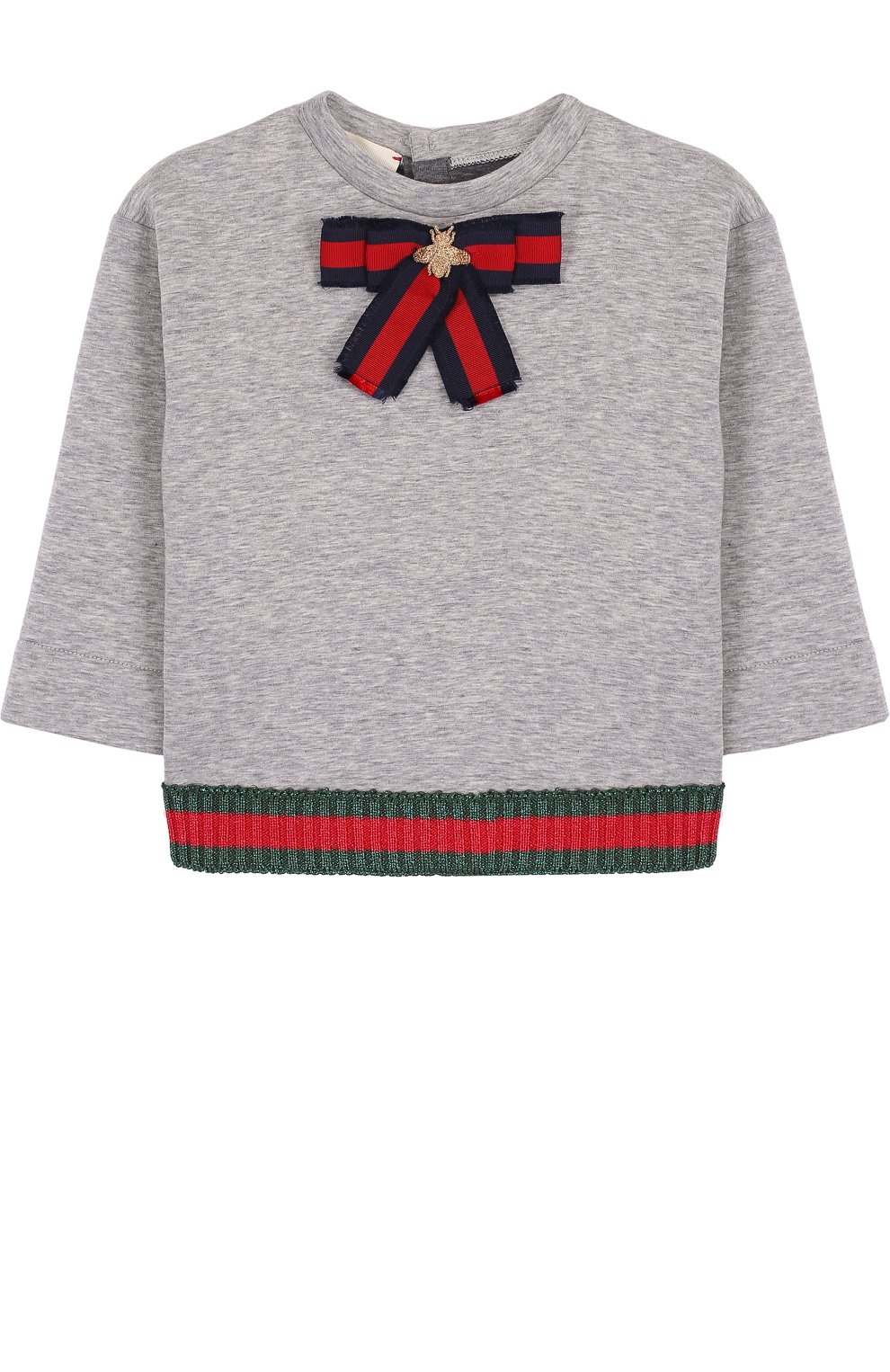 Хлопковый свитшот с бантом и металлизированной отделкой GUCCI серого цвета по цене 33650 руб., арт. 503947/X9073, фото 1 Хлопковый свитшот с бантом и металлизированной отделкой GUCCI, арт. 503947/X9073, фото 1