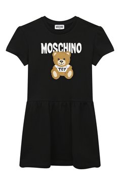 Детское хлопковое платье MOSCHINO черного цвета, арт. HDV0CZ/LCA32/10-14 | Фото 1 (Рукава: Короткие; Случай: Повседневный; Материал сплава: Проставлено; Материал внешний: Хлопок; Девочки Кросс-КТ: Платье-одежда; Драгоценные камни: Проставлено)