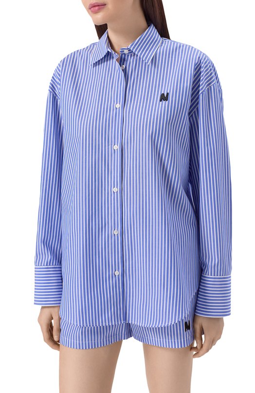 Хлопковая рубашка MSGM 4041MDE18X/267129 Голубой  4041MDE18X/267129 Фото 3