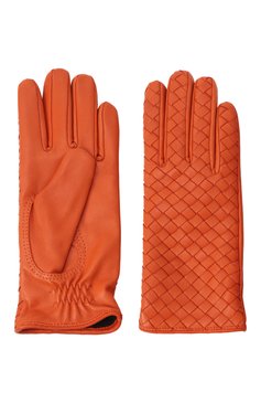 Женские кожаные перчатки BOTTEGA VENETA оранжевого цвета, арт. 804439 V0171 | Фото 2 (Нос: Не проставлено; Материал: Натуральная кожа)