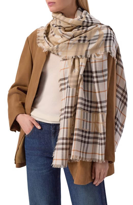 Шарф из шерсти и шелка Burberry 8117904 Белый  8117904 Фото 2