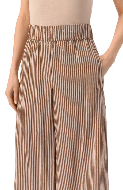 Льняные брюки с отделкой пайетками Brunello Cucinelli MM633P8897 Бежевый  MM633P8897 Фото 5