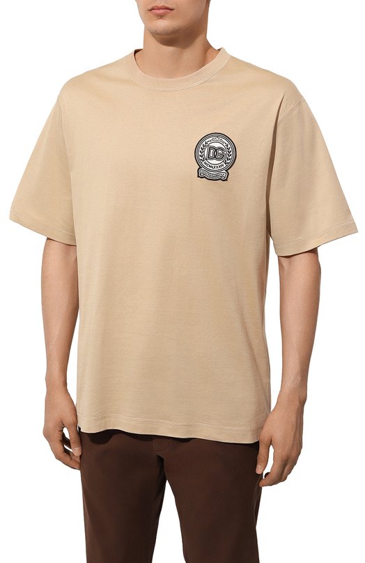 Хлопковая футболка Dolce & Gabbana G8PN9Z/G7NYE Бежевый  G8PN9Z/G7NYE Фото 3