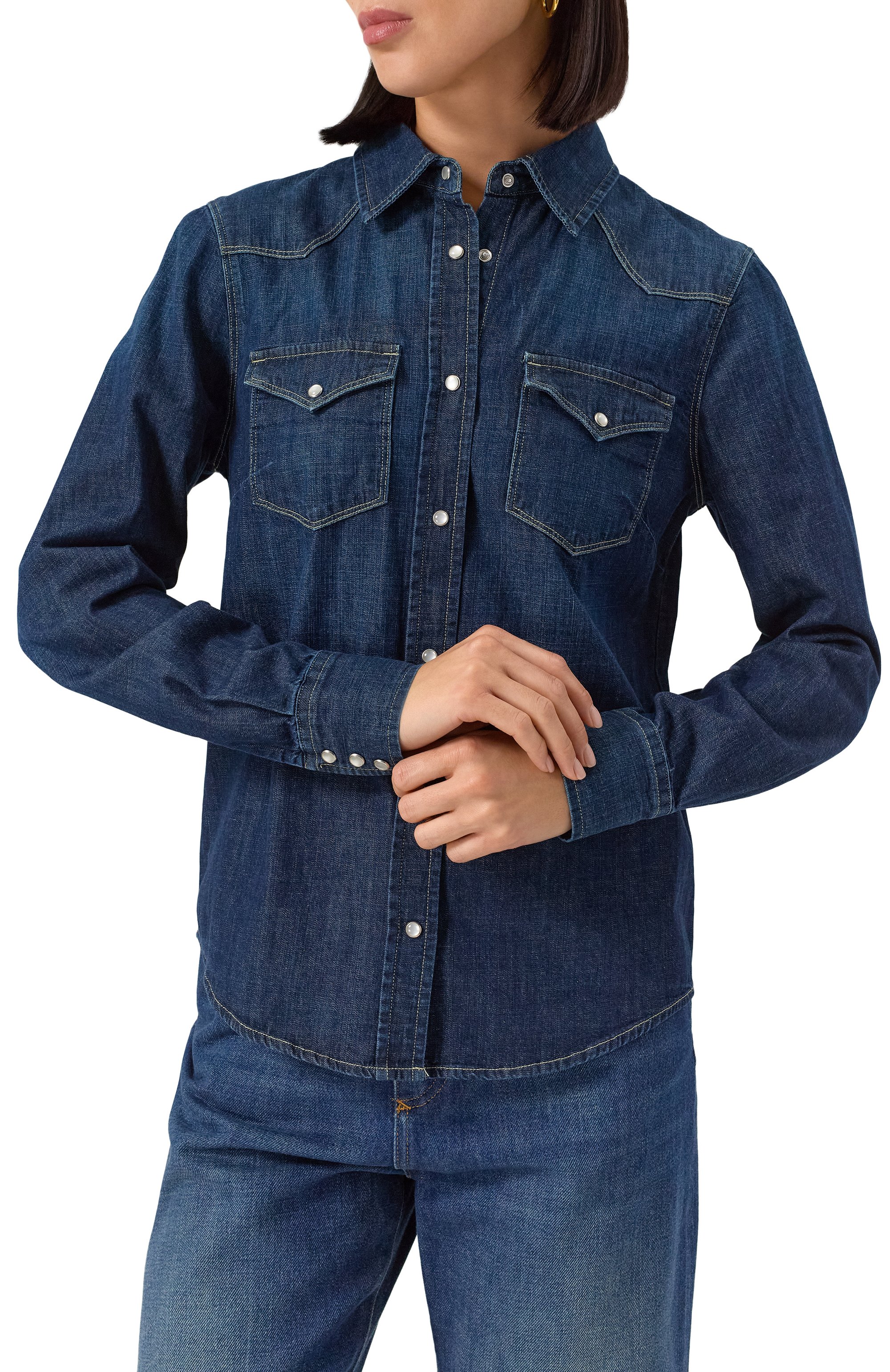 Джинсовая рубашка MVST темно-синего цвета по цене 81900 руб., арт. C0DY/B059, фото 3 Джинсовая рубашка MVST, арт. C0DY/B059, фото 3