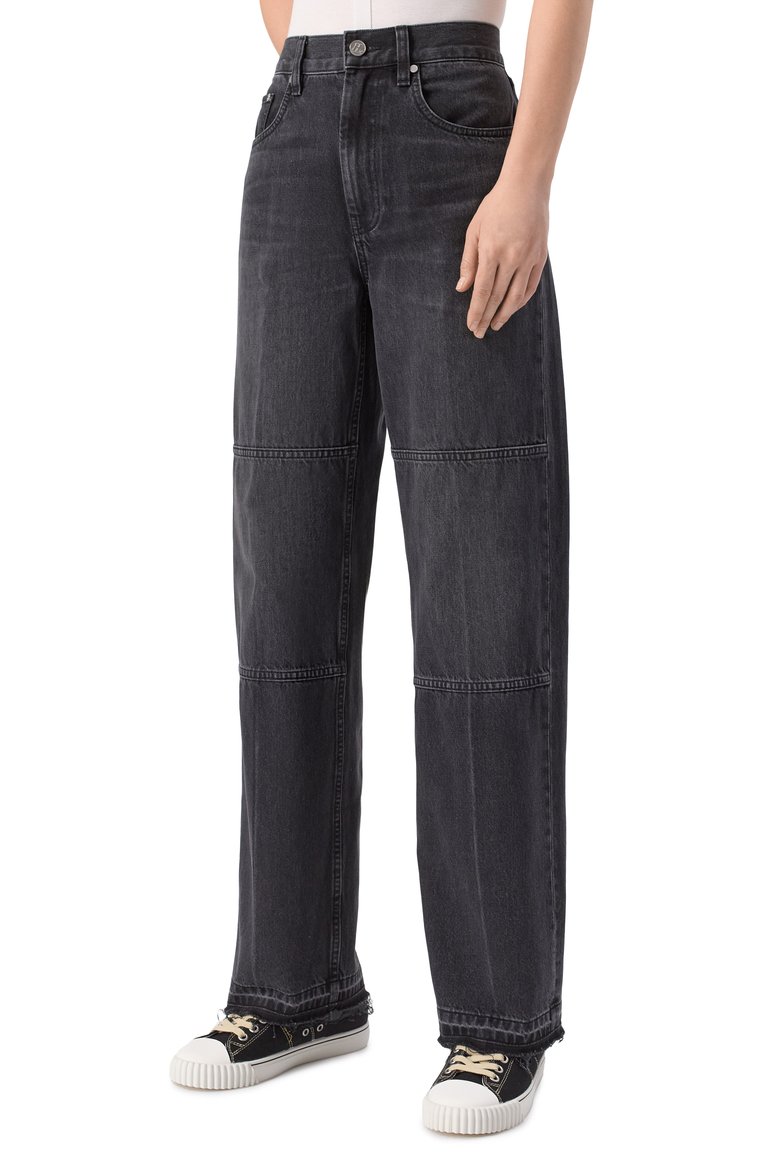 Женские джинсы HELMUT LANG темно-серого цвета, арт. 009DW202 | Фото 3 (Длина (брюки, джинсы): Стандартные; Материал внешний: Хлопок, Деним; Кросс-КТ: Деним; Силуэт Ж (брюки и джинсы): Прямые; Детали: Делаве; Стили: Кэжуэл)
