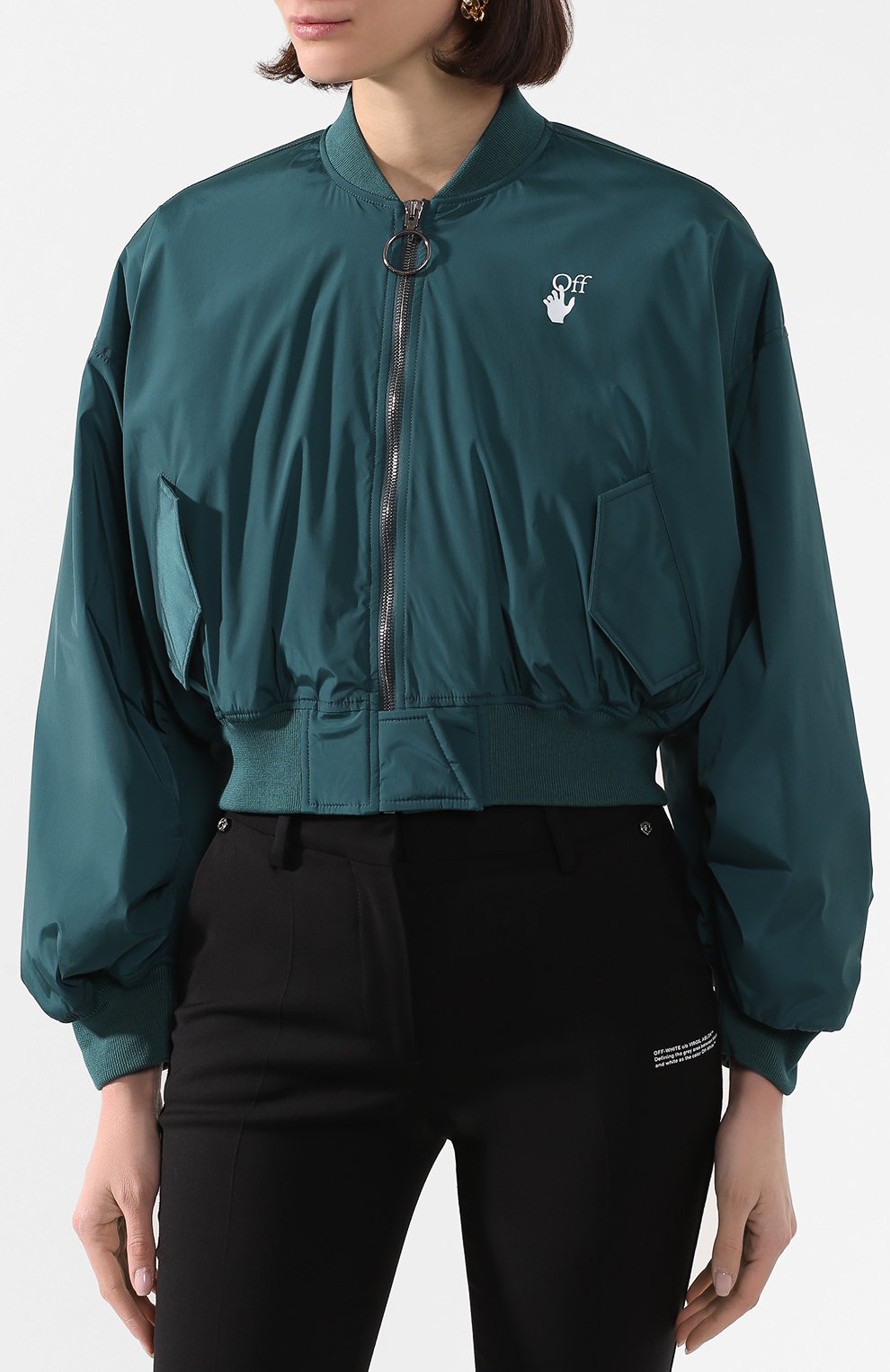 Бомбер OFF-WHITE зеленого цвета по цене 74350 руб., арт. 0WEA200S20FAB0015501, фото 3 Бомбер OFF-WHITE, арт. 0WEA200S20FAB0015501, фото 3