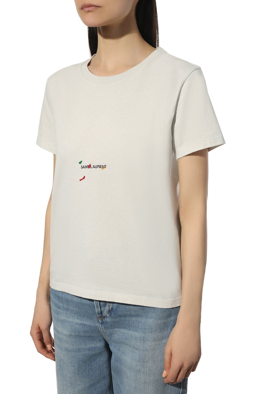 Хлопковая футболка SAINT LAURENT белого цвета по цене 38250 руб., арт. 686229/Y36QP, фото 3 Хлопковая футболка SAINT LAURENT, арт. 686229/Y36QP, фото 3