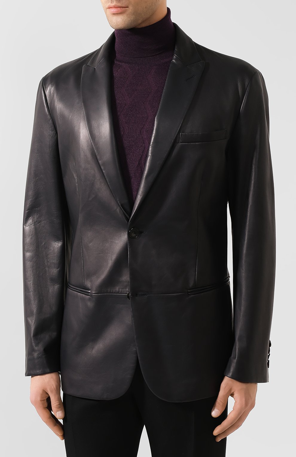 Кожаный пиджак GIORGIO ARMANI темно-синего цвета по цене 516000 руб., арт. 4SG04P/4SP26, фото 3 Кожаный пиджак GIORGIO ARMANI, арт. 4SG04P/4SP26, фото 3