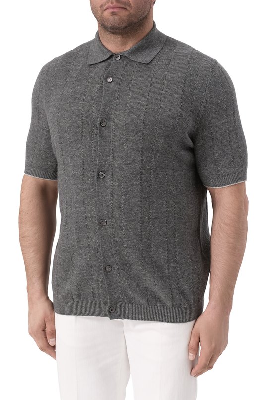 Рубашка изо льна и хлопка Brunello Cucinelli M2L707805 Серый  M2L707805 Фото 3