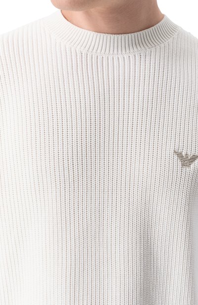 Хлопковый свитер EMPORIO ARMANI белого цвета по цене 36000 руб., арт. EM004615/AF24418, фото 5 Хлопковый свитер EMPORIO ARMANI, арт. EM004615/AF24418, фото 5