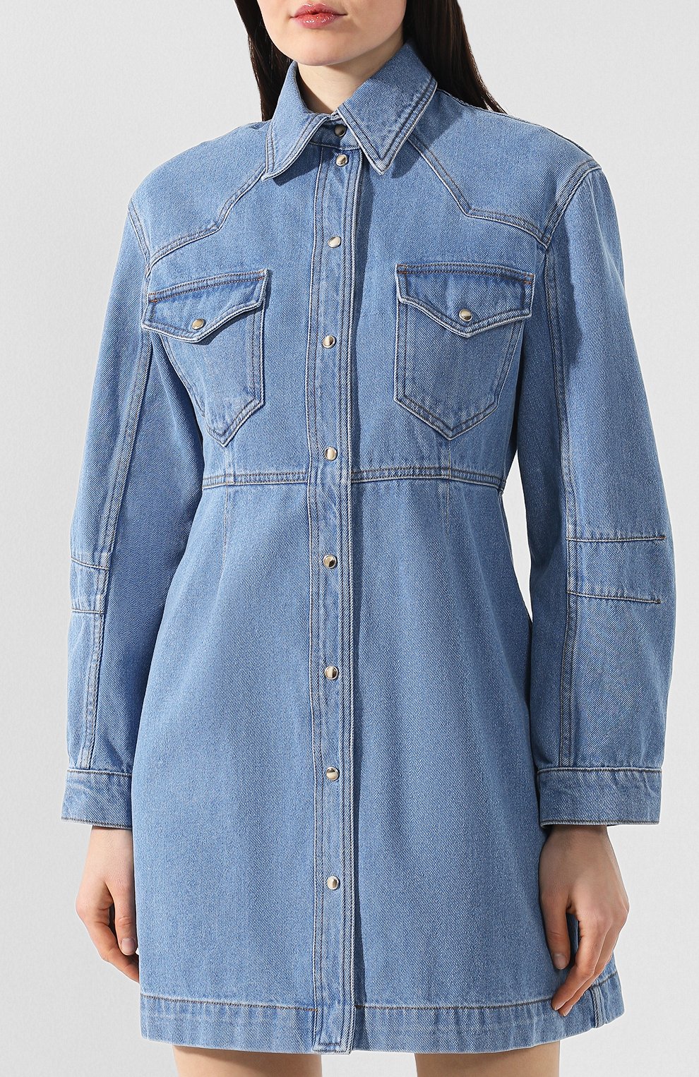Джинсовое платье NANUSHKA синего цвета по цене 39900 руб., арт. VILMA_90`S BLUE_DENIM, фото 3 Джинсовое платье NANUSHKA, арт. VILMA_90`S BLUE_DENIM, фото 3