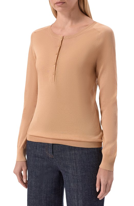 Хлопковый пуловер Elie Saab T0268/CK017 Бежевый  T0268/CK017 Фото 3