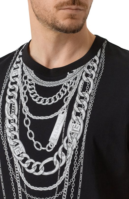 Хлопковая футболка Balmain FH1EG000/GF06 Чёрный  FH1EG000/GF06 Фото 5