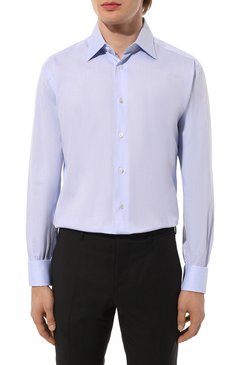 Мужская хлопковая сорочка BRIONI голубого цвета, арт. RCA20L/P90C3 | Фото 4 (Рукава: Длинные; Длина (для топов): Станд�артные; Драгоценные камни: Проставлено; Материал сплава: Проставлено; Материал внешний: Хлопок; Манжеты: На пуговицах; Случай: Формальный; Воротник: Кент; Рубашки М: Regular Fit; Принт: Однотонные; Стили: Классический)