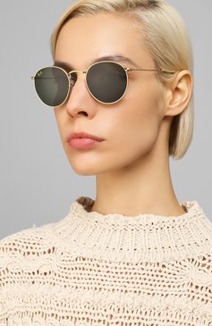 Женские солнцезащитные очки RAY-BAN золотого цвета, арт. 3447-919631 | Фото 2 (Кросс-КТ: С/з-унисекс; Региональные ограничения белый список (Axapta Mercury): Не проставлено, RU; Нос: Не проставлено; Тип очков: С/з; Материал: Металл; Очки форма: Круглые; Оптика Гендер: оптика-унисекс)