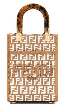 Женская сумка sunshine mini FENDI коричневого цвета, арт. 8BS051 AQ0X | Фото 1 (Материал: Текстиль; Материал сплава: Проставлено; Размер: mini; Ремень/цепочка: На ремешке; Драгоценные камни: Проставлено)