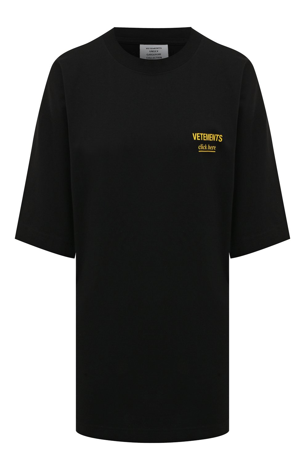 Хлопковая футболка VETEMENTS черного цвета по цене 26750 руб., арт. UA53TR110B 1610/W, фото 1 Хлопковая футболка VETEMENTS, арт. UA53TR110B 1610/W, фото 1