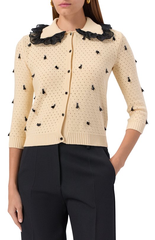 Хлопковый кардиган Valentino 7B3KA12H/9EE Кремовый  7B3KA12H/9EE Фото 3