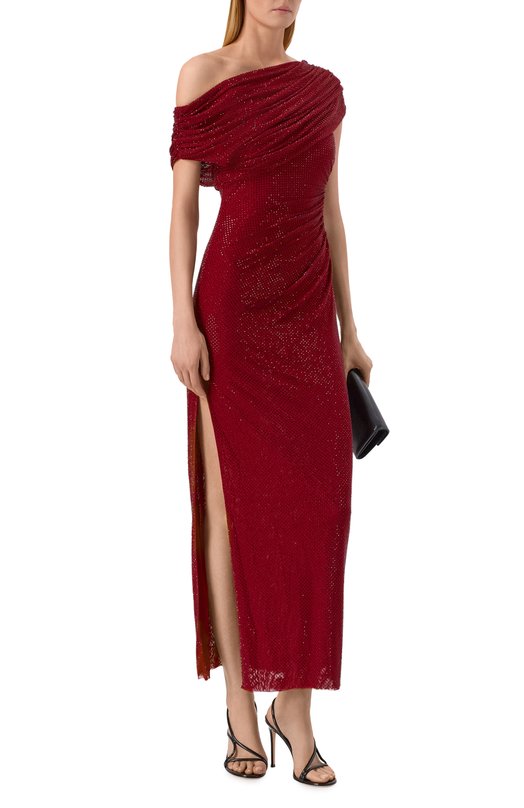 Платье с отделкой стразами self-portrait RS26002MBU Бордовый  RS26002MBU Фото 2