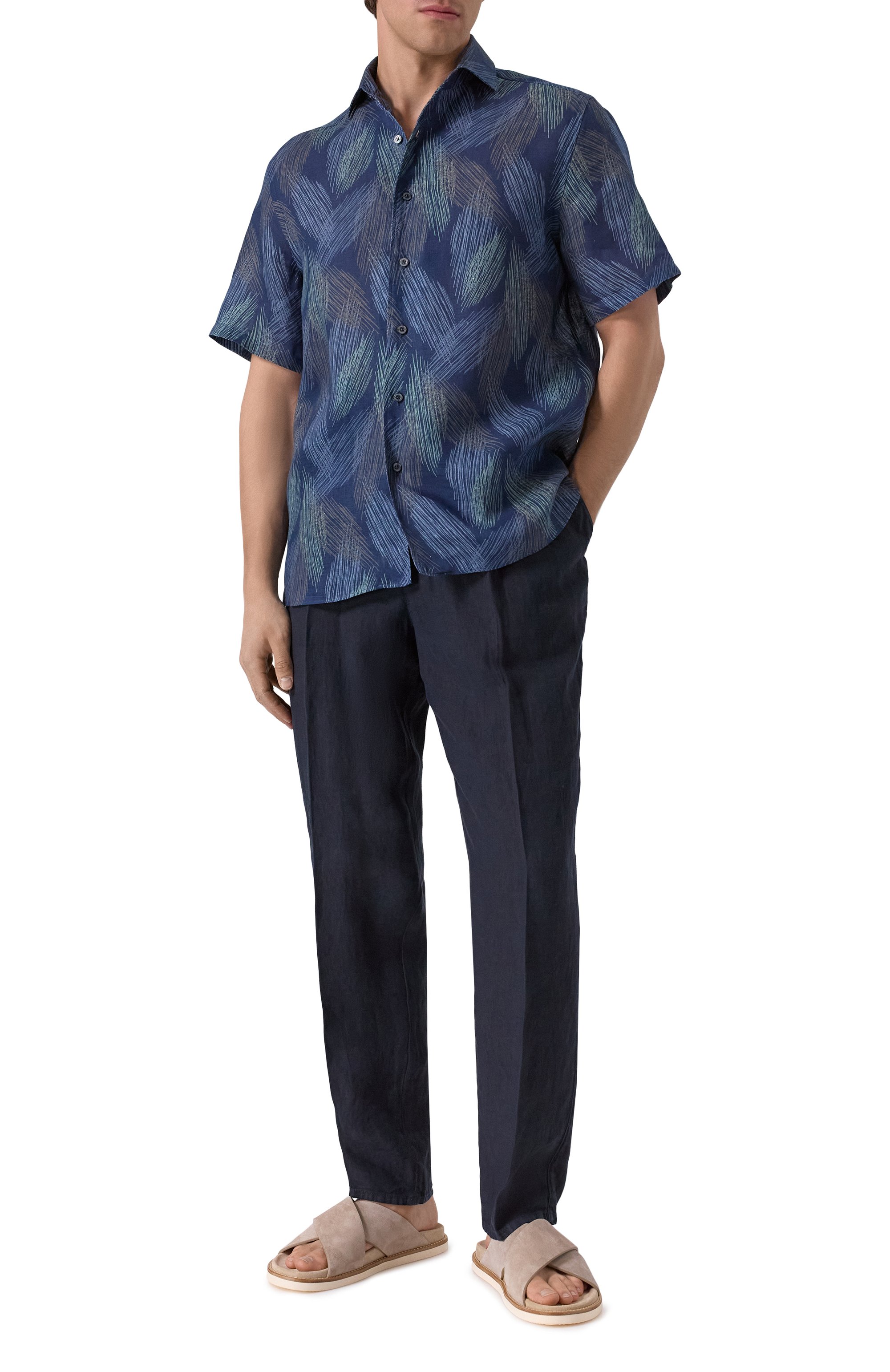 Льняная рубашка CORNELIANI синего цвета по цене 48050 руб., арт. 25I213-2511920, фото 2 Льняная рубашка CORNELIANI, арт. 25I213-2511920, фото 2