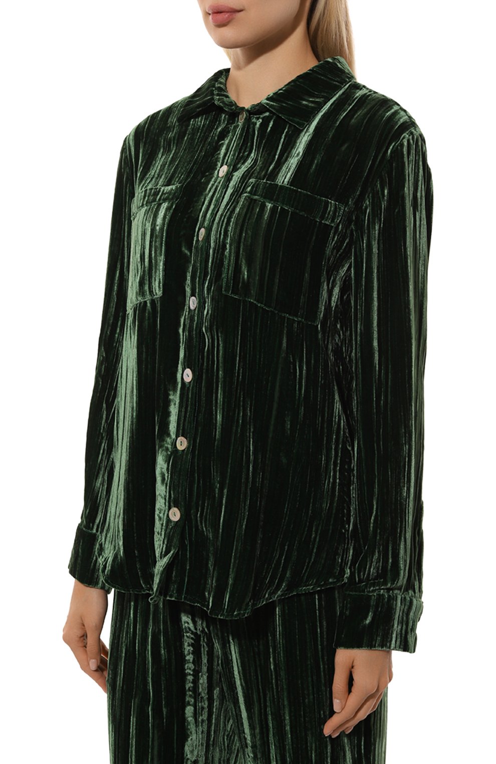 Костюм из вискозы и шелка KLEED LOUNGEWEAR темно-зеленого цвета по цене 66500 руб., арт. AW24PYJPL, фото 3 Костюм из вискозы и шелка KLEED LOUNGEWEAR, арт. AW24PYJPL, фото 3