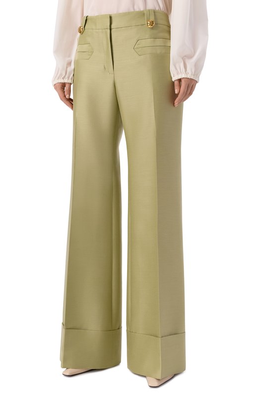 Брюки из шерсти и шелка Zimmermann 7006PC261 Зелёный  7006PC261 Фото 3
