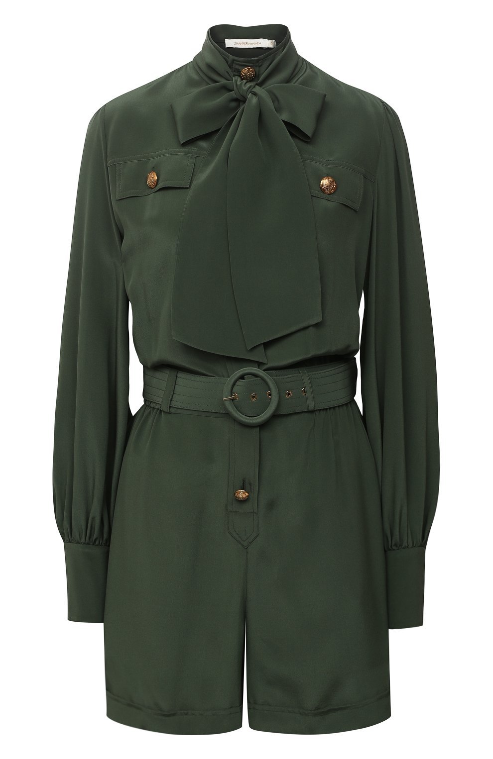 Шелковый комбинезон ZIMMERMANN темно-зеленого цвета по цене 58600 руб., арт. 9047YRLAD/B0GR, фото 1 Шелковый комбинезон ZIMMERMANN, арт. 9047YRLAD/B0GR, фото 1