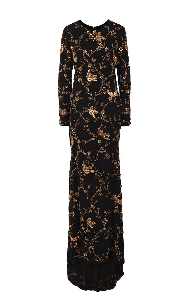 Шелковое платье-макси с подолом и контрастной вышивкой NAEEM KHAN, арт. PF17-003G, фото 1