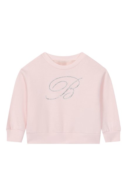 Детский хлопковый свитшот BLUMARINE светло-розового цвета, арт. BGFE001.0.FF010/12M-2A | Фото 1 (Драгоценные камни: Проставлено; Материал внешний: Хлопок; Рукава: Короткие; Материал сплава: Проставлено)
