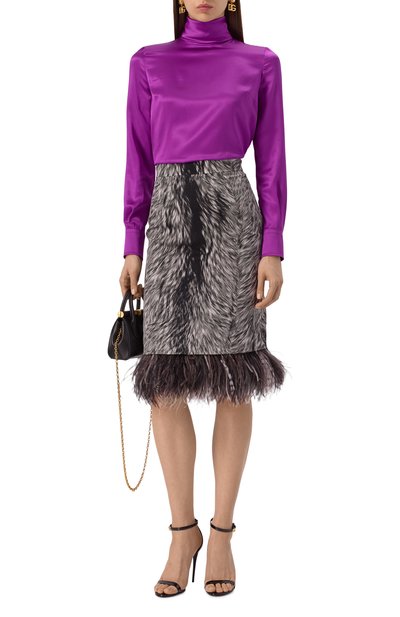 Шелковая юбка с отделкой перьями DOLCE & GABBANA, арт. F4C1IT/FSA71, фото 2