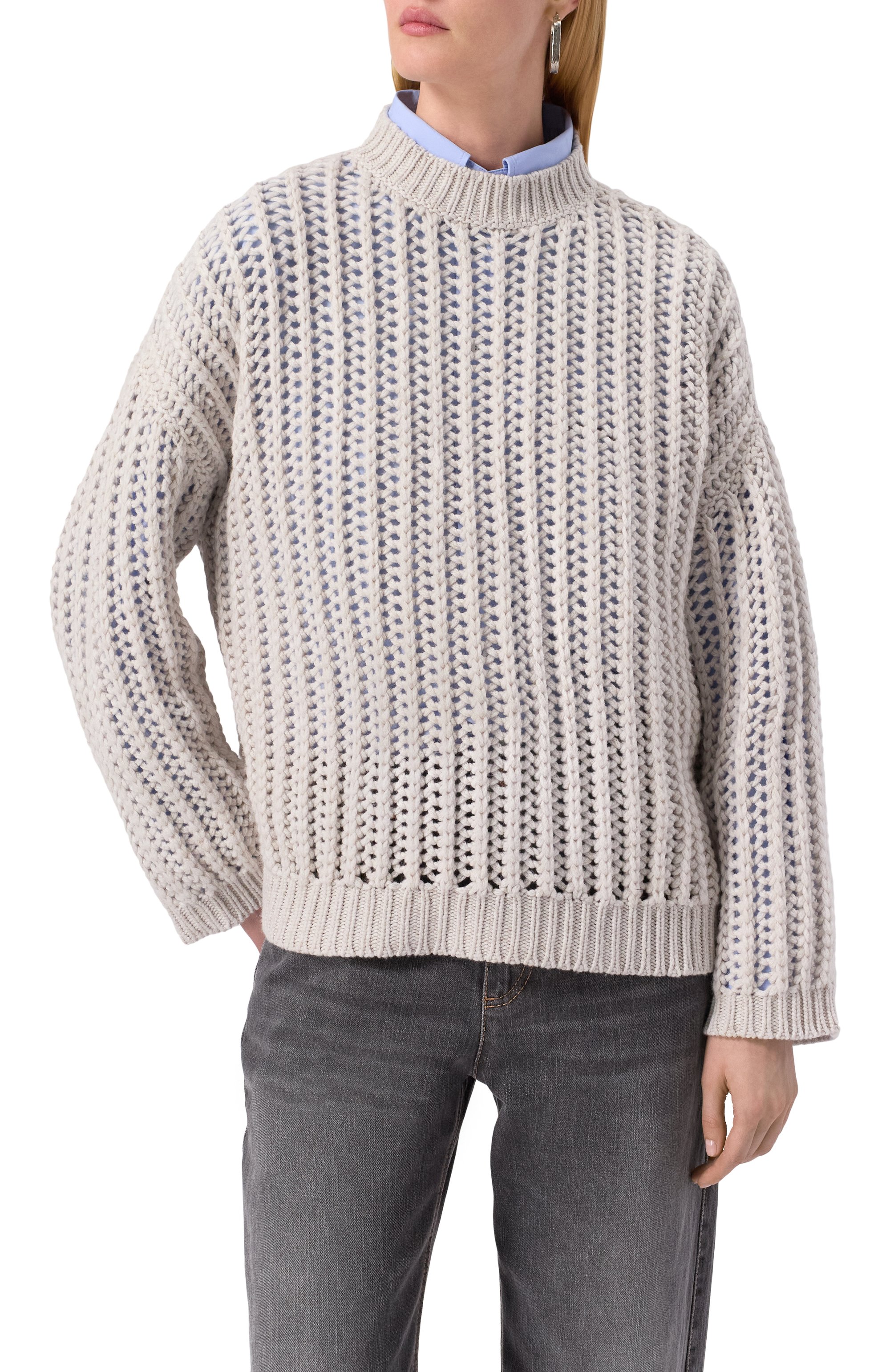 Кашемировый свитер BRUNELLO CUCINELLI серого цвета по цене 382500 руб., арт. M52363800, фото 3 Кашемировый свитер BRUNELLO CUCINELLI, арт. M52363800, фото 3