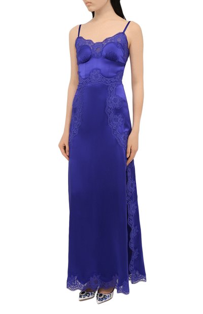 Атласное платье DOLCE & GABBANA синего цвета по цене 297000 руб., арт. I6AE1W/GDZAP, фото 3 Атласное платье DOLCE & GABBANA, арт. I6AE1W/GDZAP, фото 3