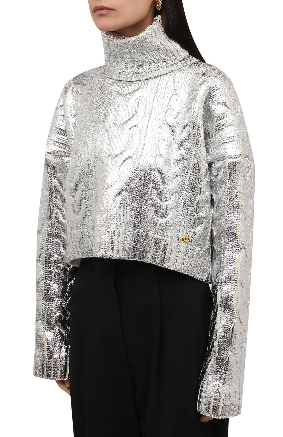 Свитер из шерсти и лиоцелла BALMAIN серебряного цвета по цене 178500 руб., арт. WF0KI000/K313, фото 3 Свитер из шерсти и лиоцелла BALMAIN, арт. WF0KI000/K313, фото 3