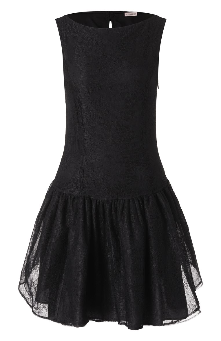 Женское платье NINA RICCI черного цвета, арт. 25PCR0042/PA0492 | Фото 1 (Длина Ж (юбки, платья, шорты): Мини; Женское Кросс-КТ: Платье-одежда; Случай: Коктейльный; Стили: Романтичный; Рукава: Без рукавов; Материал внешний: Синтетический материал)
