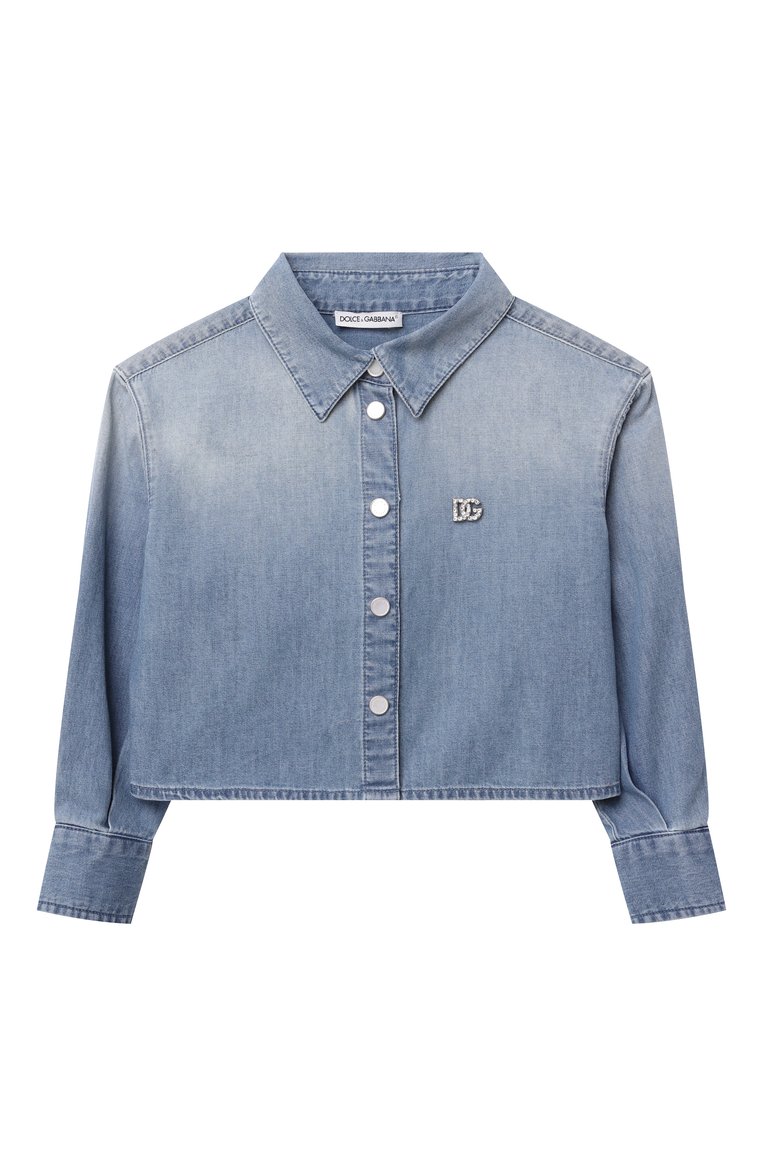 Детское джинсовая рубашка DOLCE & GABBANA голубого цвета, арт. L56S32/LDD07/2-6 | Фото 1 (Рукава: Длинные; Материал внешний: Деним, Хлопок; Случай: Повседневный; Автоматизация состава: Проставлено; Автоматизация ТО: Проставлено; Ростовка одежда: 4 года | 104 см, 2 года | 92 см, 3 года | 98 см, 6 лет | 116 см, 5 лет | 110 см)