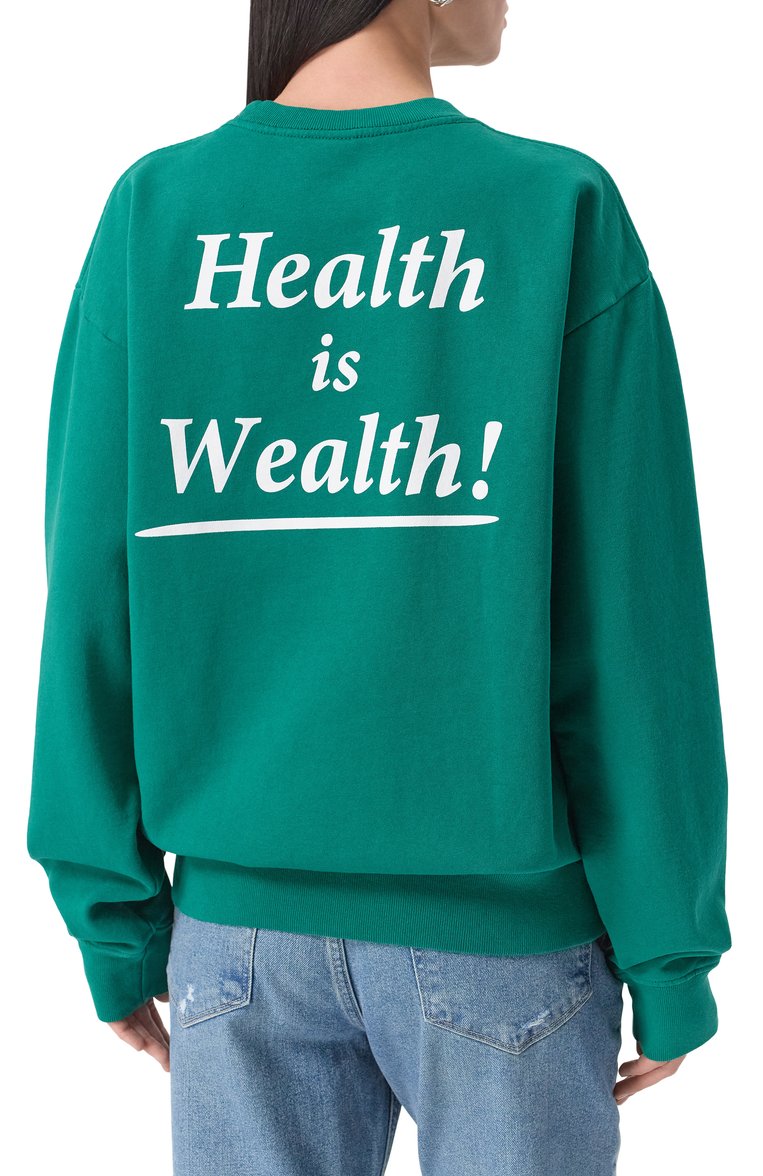 Женский хлопковый свитшот SPORTY AND RICH зеленого цвета, арт. ST071516300GR03 | Фото 4 (Длина (для топов): Стандартные; Рукава: Длинные; Стили: Спорт-шик; Женское Кросс-КТ: Свитшот-одежда; Материал внешний: Хлопок)
