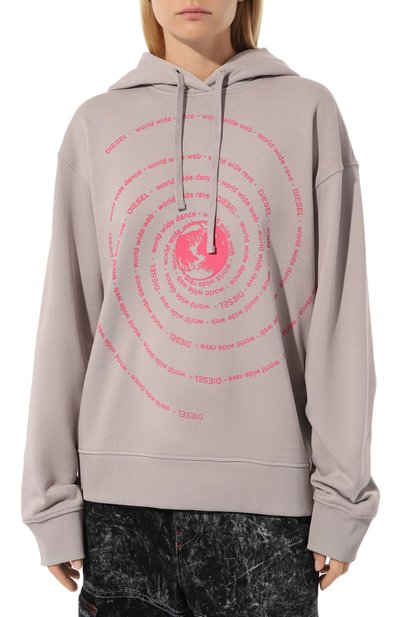 Хлопковое худи DIESEL светло-серого цвета по цене 18500 руб., арт. A11112/0JFAV, фото 3 Хлопковое худи DIESEL, арт. A11112/0JFAV, фото 3