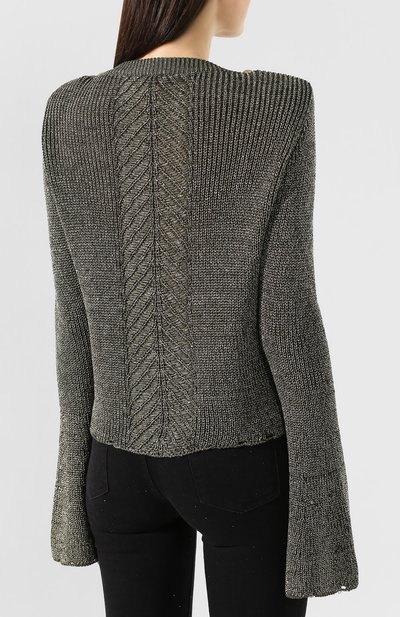 Свитер из смеси вискозы и хлопка BALMAIN хаки цвета по цене 106500 руб., арт. TF13352/K052, фото 4 Свитер из смеси вискозы и хлопка BALMAIN, арт. TF13352/K052, фото 4