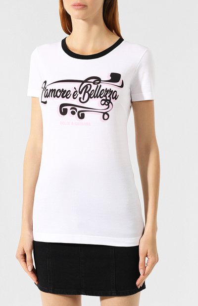 Хлопковая футболка DOLCE & GABBANA белого цвета по цене 37200 руб., арт. F8H32T/HH74H, фото 3 Хлопковая футболка DOLCE & GABBANA, арт. F8H32T/HH74H, фото 3