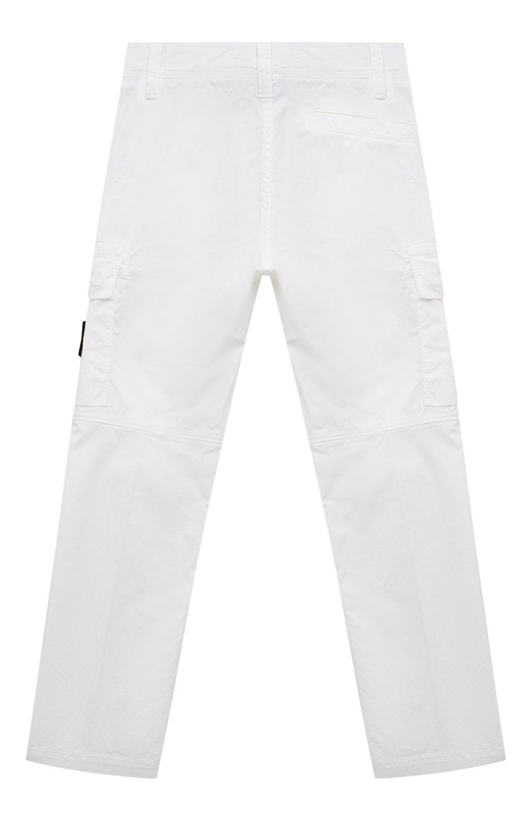 Детские хлопковые брюки-карго STONE ISLAND белого цвета, арт. 801630410/6-8 | Фото 2 (Нос: Не проставлено; Материал внешний: Хлопок; Случай: Повседневный; Автоматизация состава: Проставлено; Ростовка одежда: 6 лет | 116 см, 8 лет | 128 см)