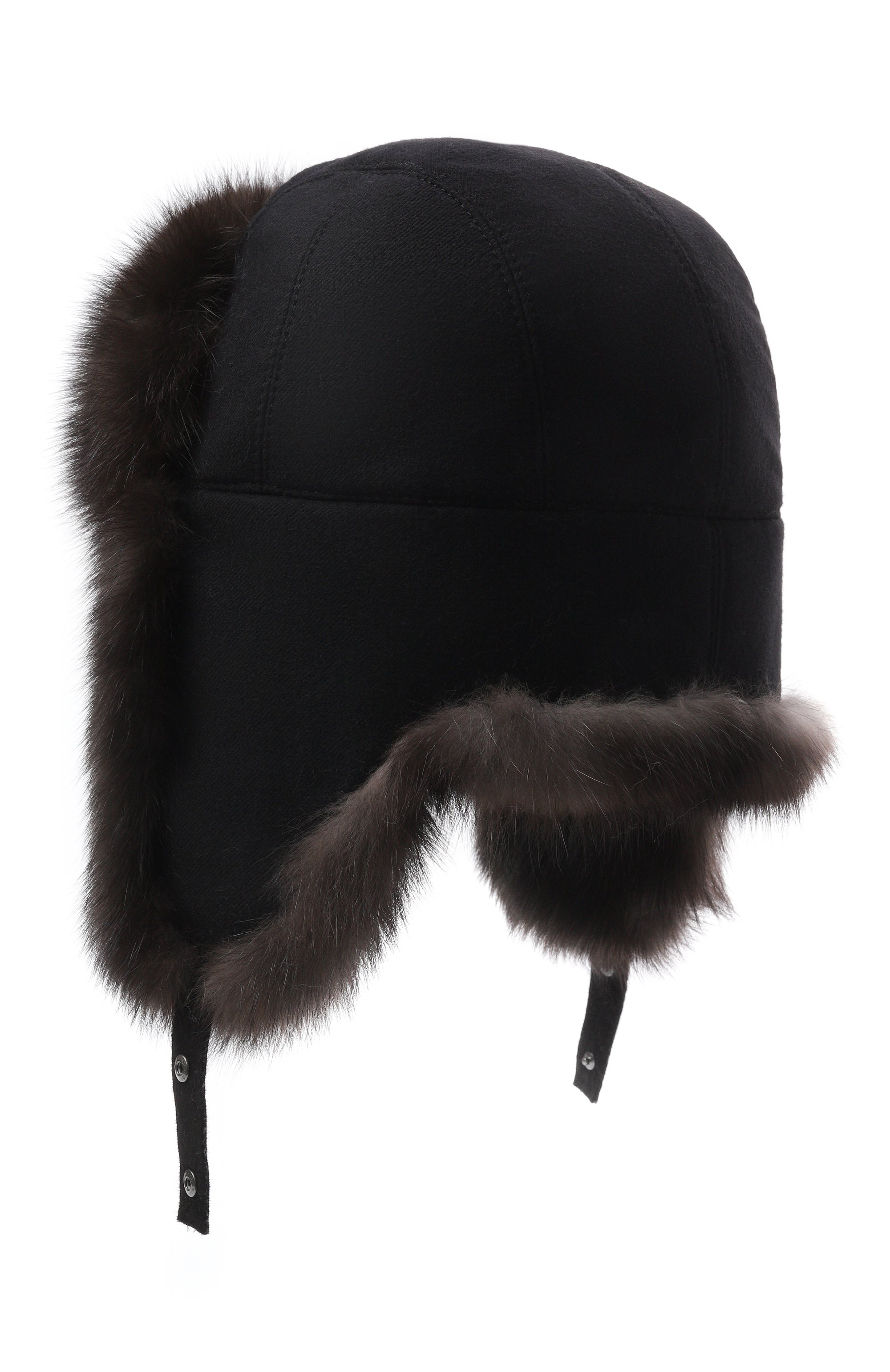 Кашемировая шапка-ушанка с мехом соболя MVST, арт. MH-12 BLACK CASMERE + SABLE, фото 2